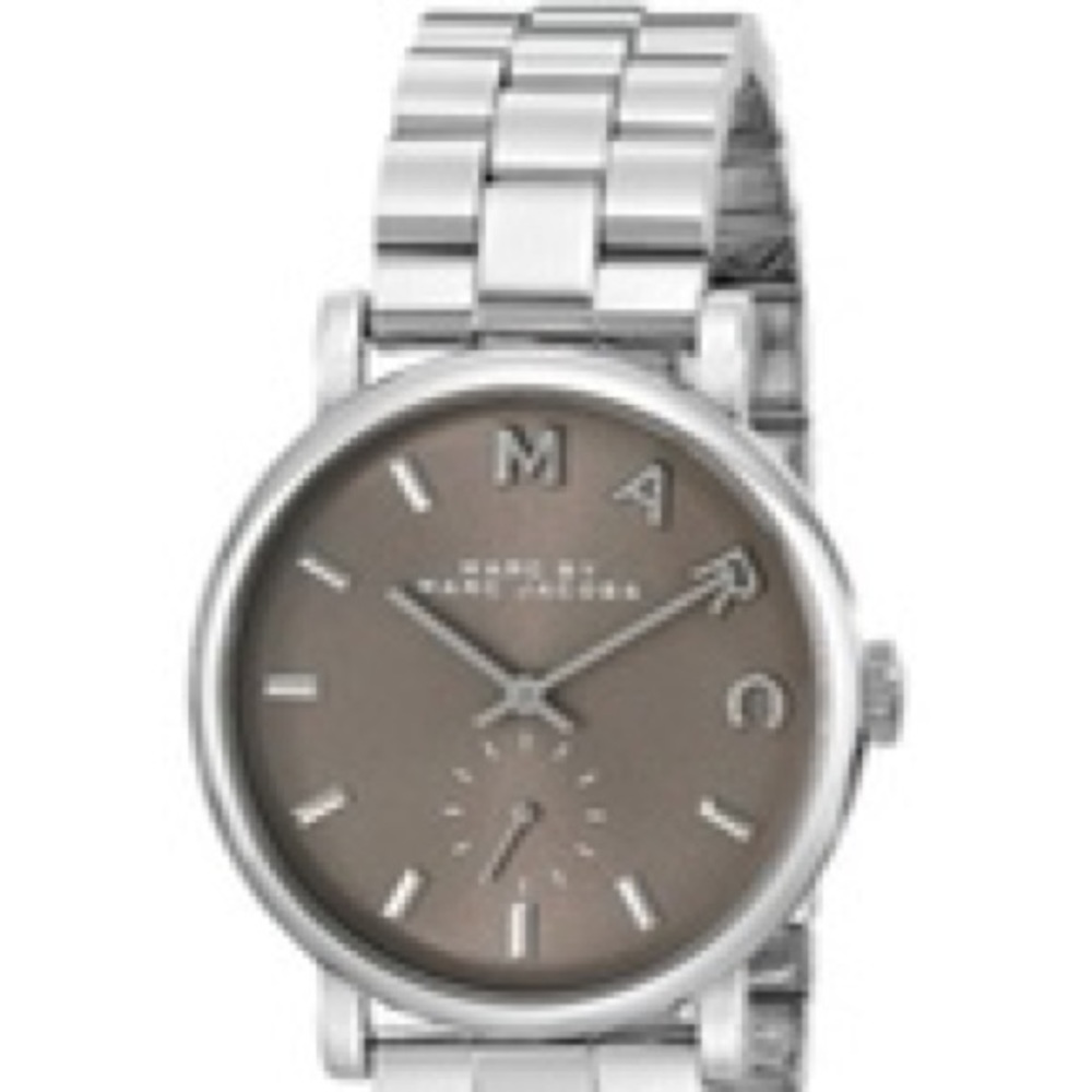 Silver Marc Jacobs watch with taupe face